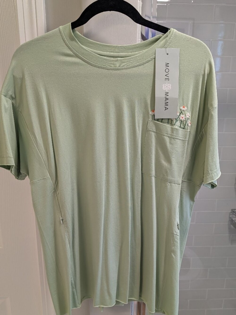Movemama Relaxed Fit Zip Breastfeeding Tee, Sage Green, Size M